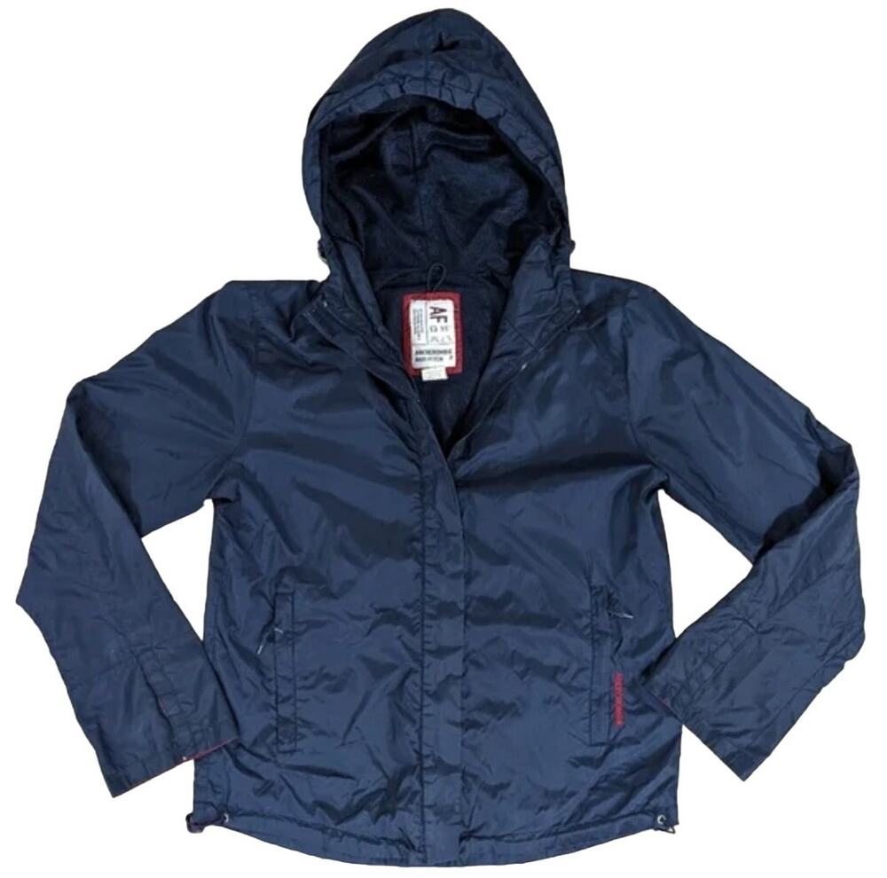 Abercrombie Fitch Vintage 90s Navy Nylon Windbreaker Hooded Jacket Sz M Y2K